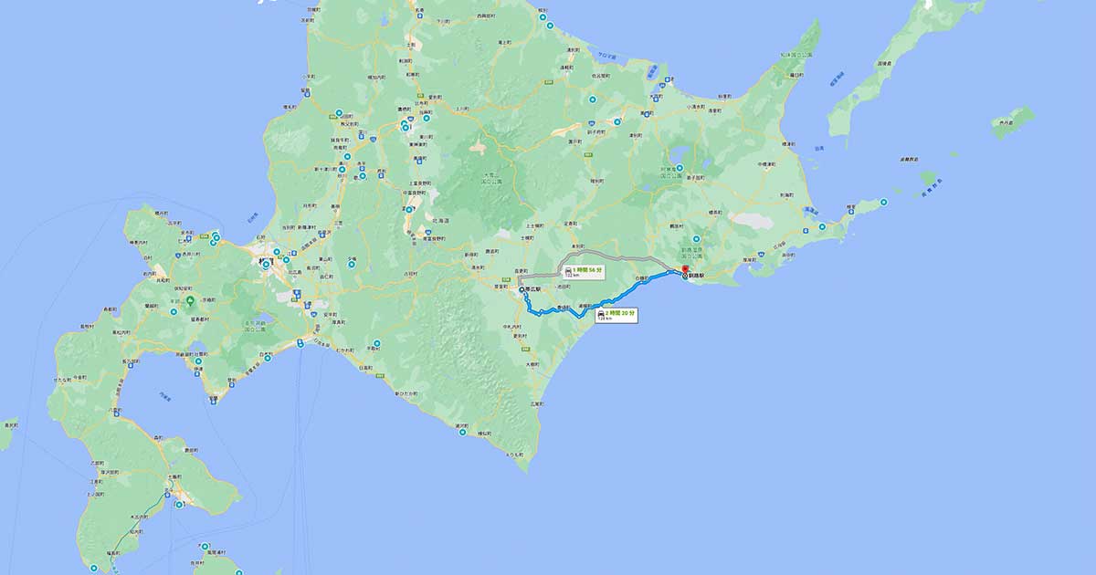 Route by car from Obihiro to Kushiro