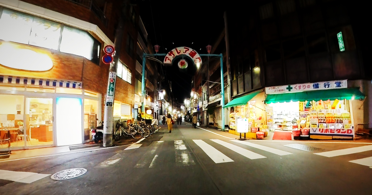 Shopping street at the east exit of Komagome Station