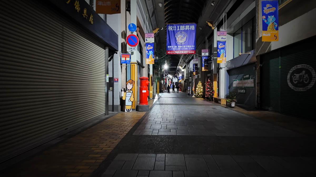 【Tsuyama Station / Night Walk】(Tsuyama, Okayama) Drinking Streets with Year-End Party Groups Passing Through