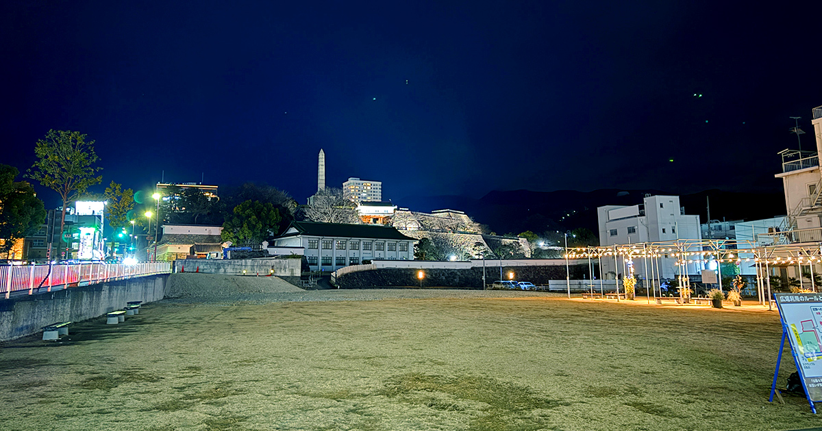 The illuminated ruins of Kofu Castle